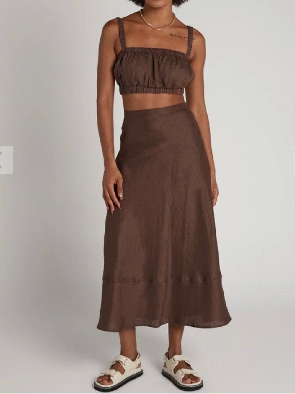 DISSH Chocolate Brown linen midi Skirt